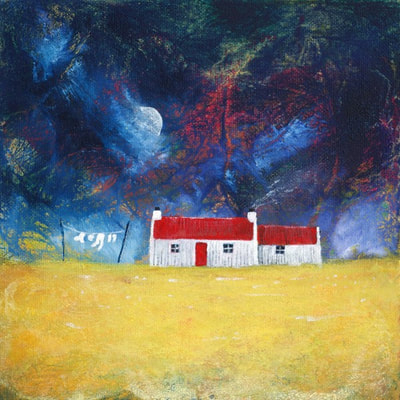 Red roofed Scottish house painting